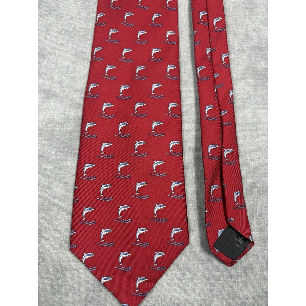 Brooks Brothers 346 Silk Tie Dolphin Ocean Novelty Red Made USA 58" Preppy